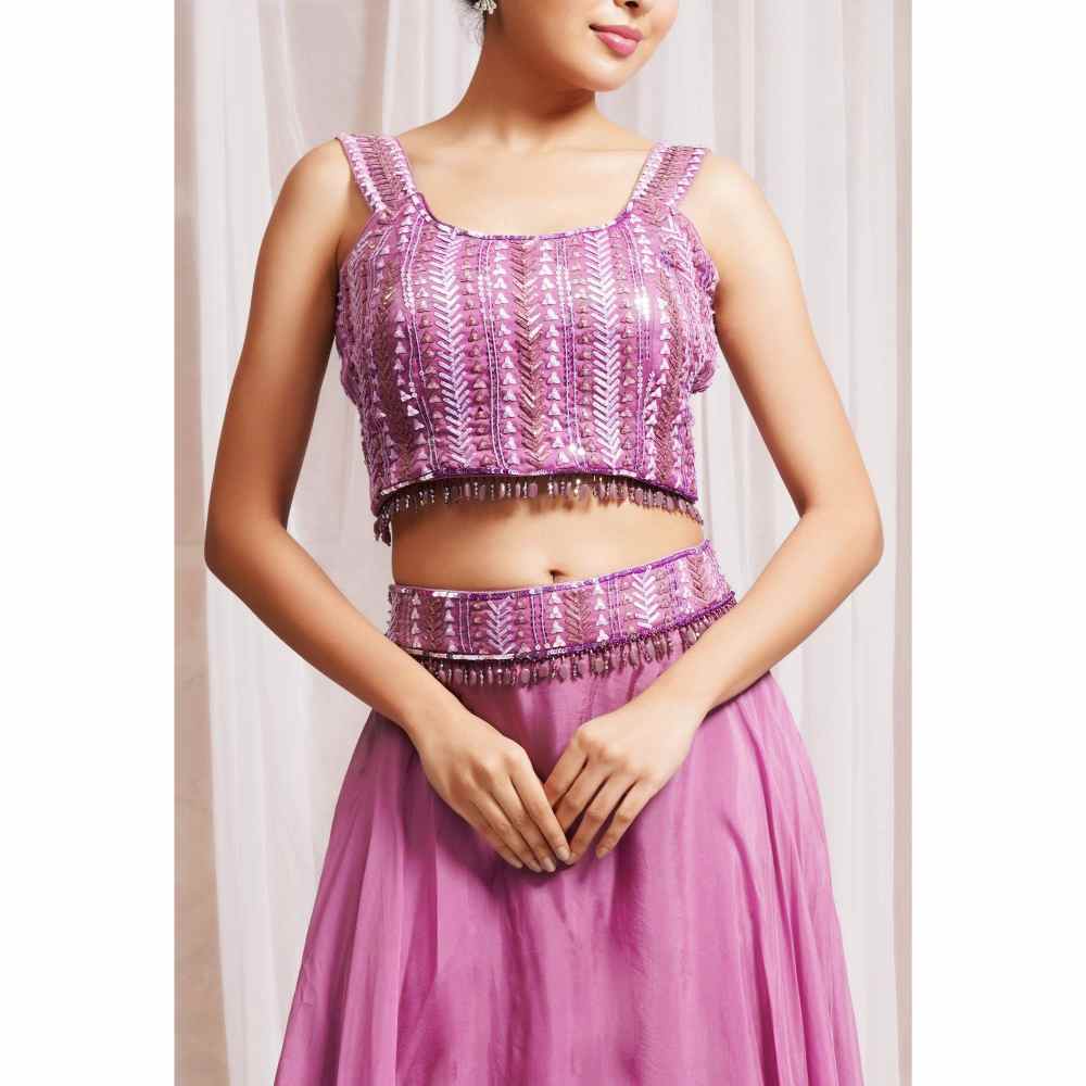 Farha Syed Mulberry Hand Embellished Lehenga (Set of 4)