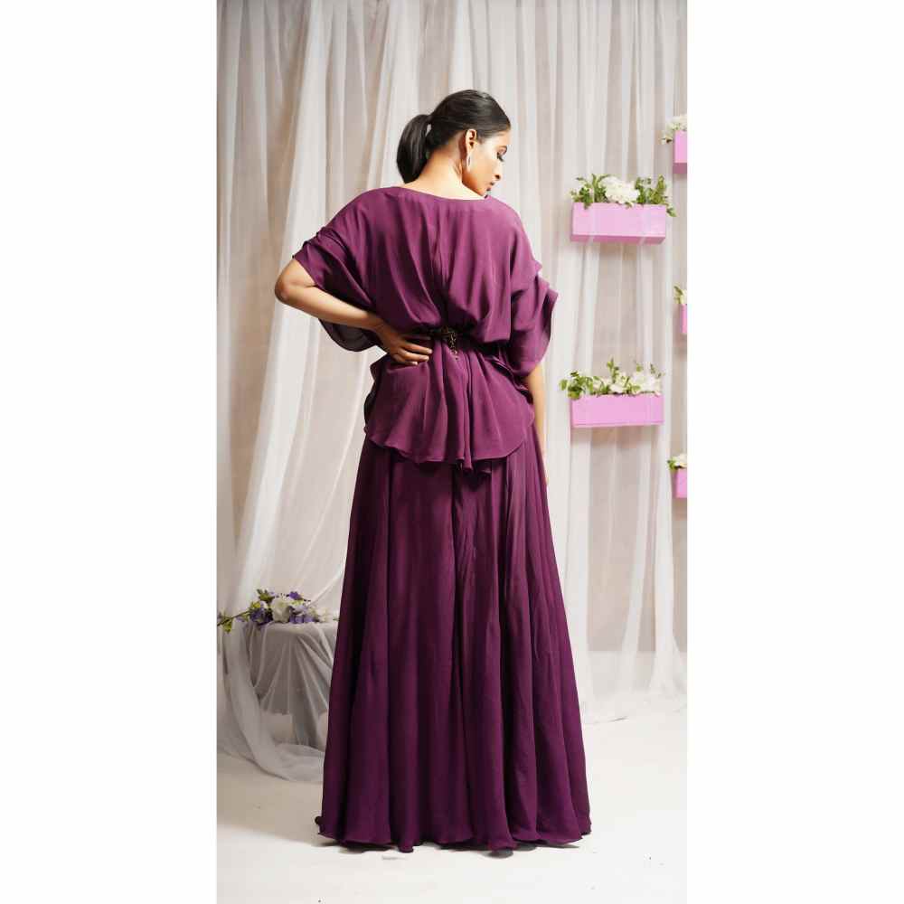 Farha Syed Boysenberry Hand Embroidered Sharara (Set of 3)