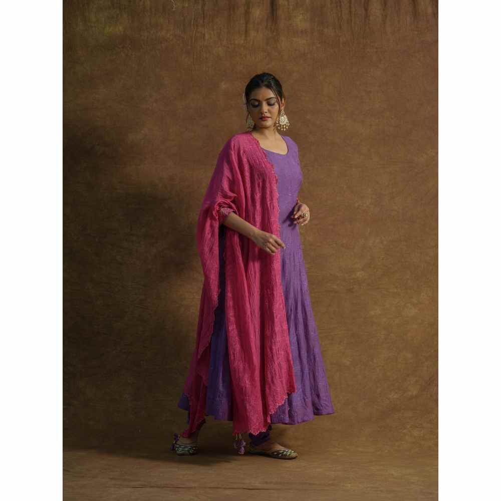 Farha Syed Purple Embroidered Anarkali with Churidar & Dupatta (Set of 3)