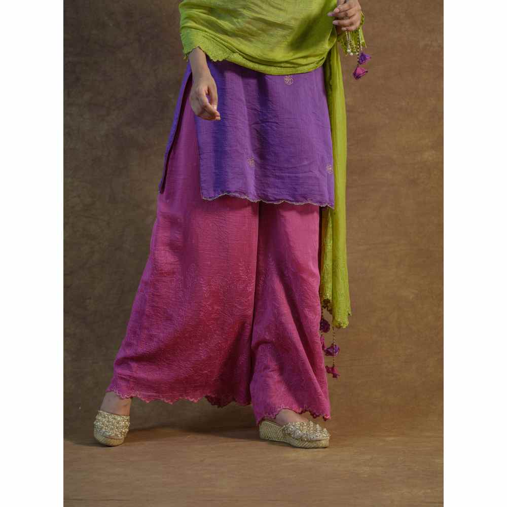 Farha Syed Purple Embroidered Kurta with Palazzo Sharara & Dupatta (Set of 3)