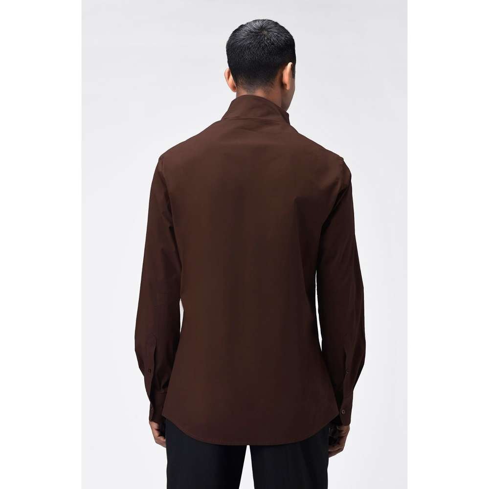 Genes Lecoanet Hemant Umber Brown Draped Mens Shirt
