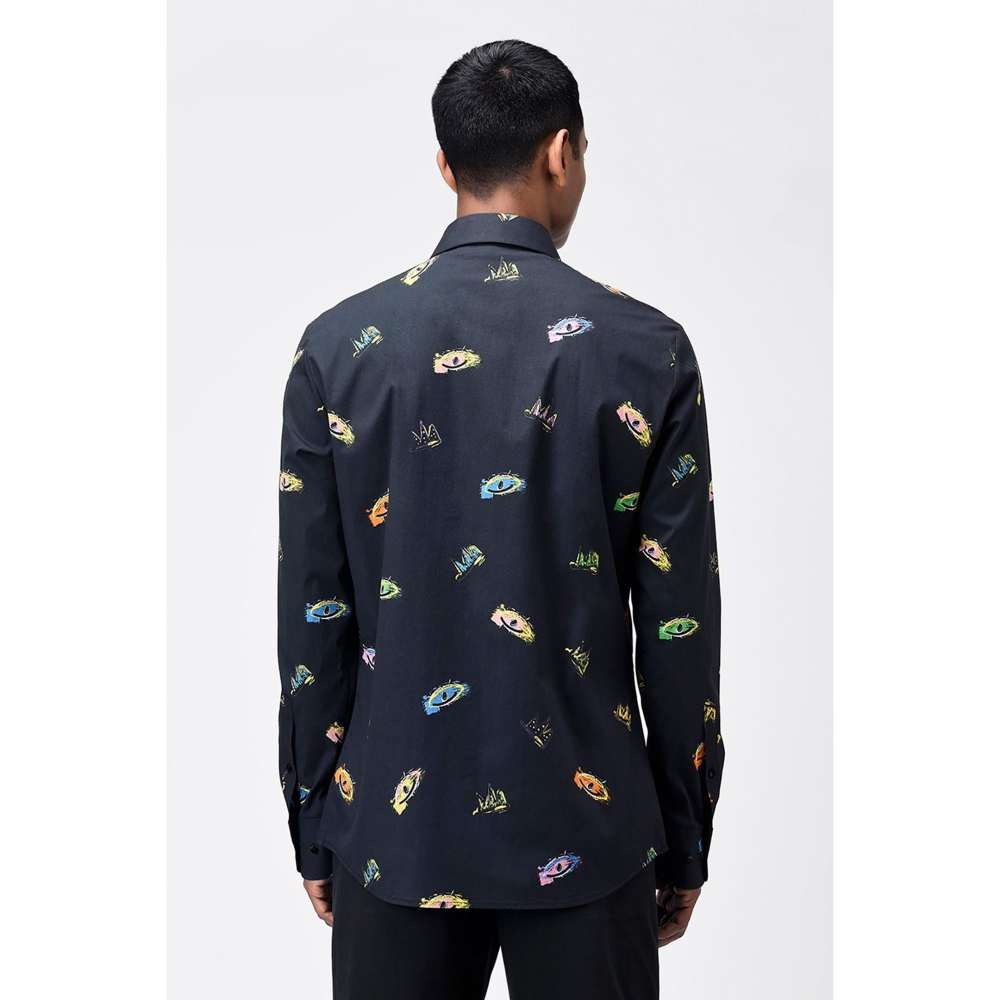 Genes Lecoanet Hemant Mens Black Shirt with Multicolor Print