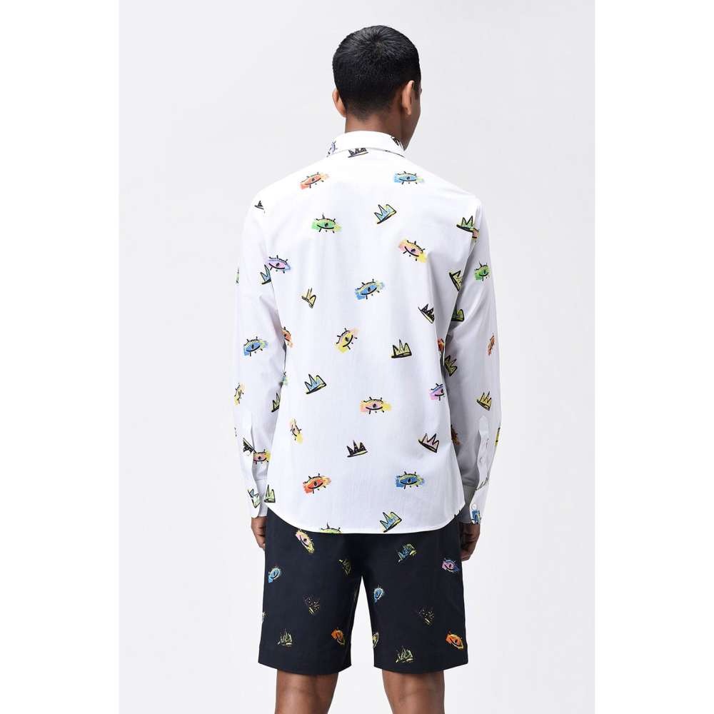 Genes Lecoanet Hemant Mens White Shirt with Multicolor Print
