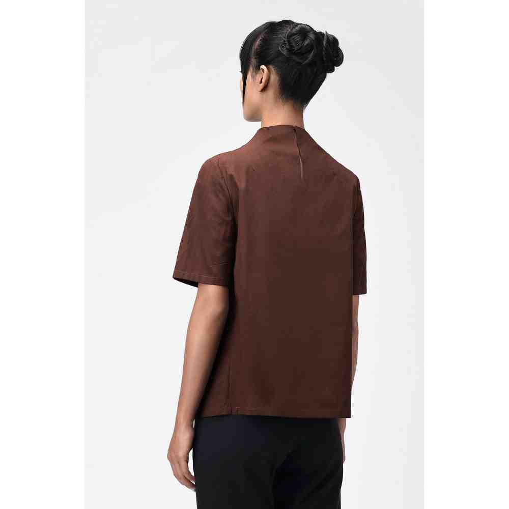 Genes Lecoanet Hemant Umber Brown High Neck Top with Darts