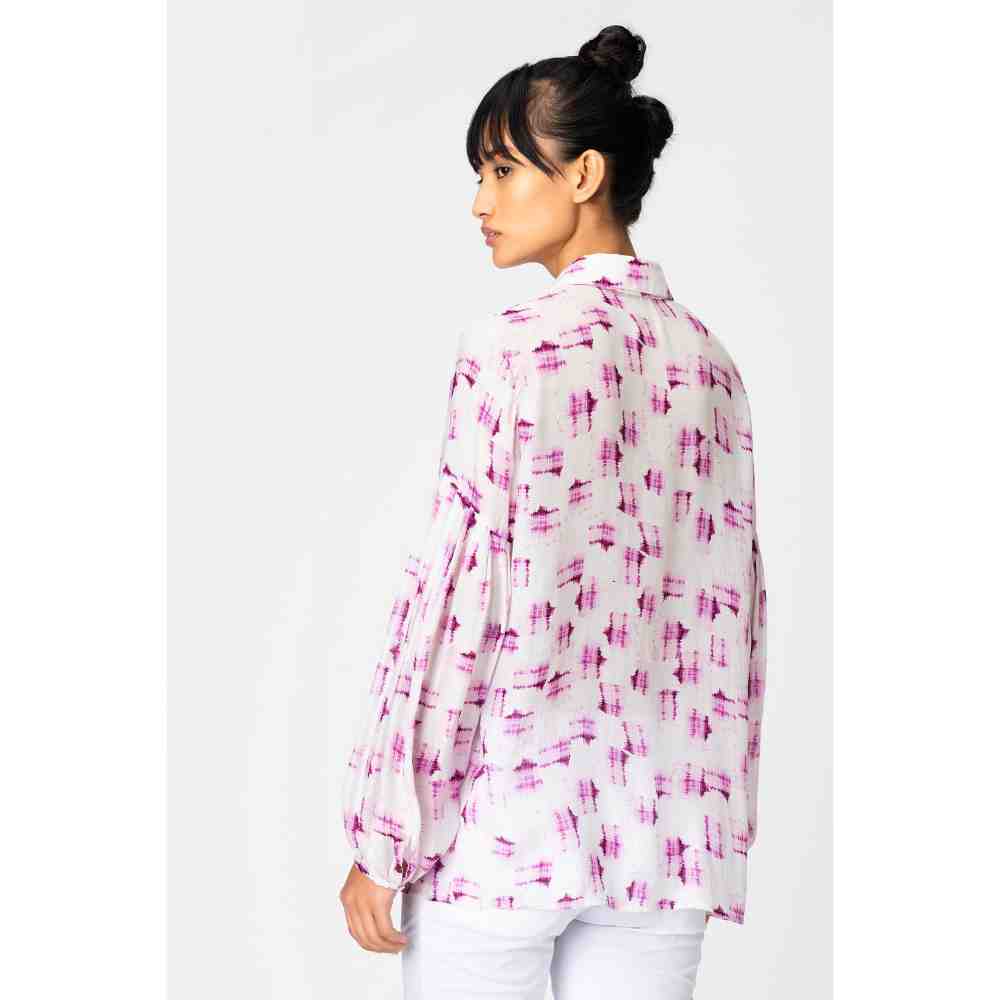 Genes Lecoanet Hemant Orchid Pink Puffed Sleeve Printed Womens Shirt