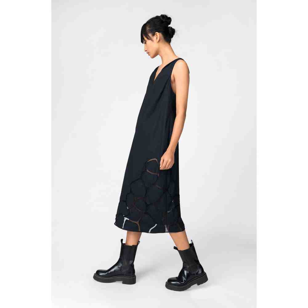 Genes Lecoanet Hemant Black A-Line Dress Embroidered with Tulle and Bugle Beads