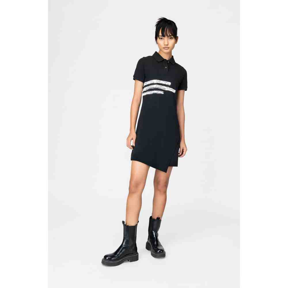 Genes Lecoanet Hemant Black Logo Dress with Asymmetric Hemline