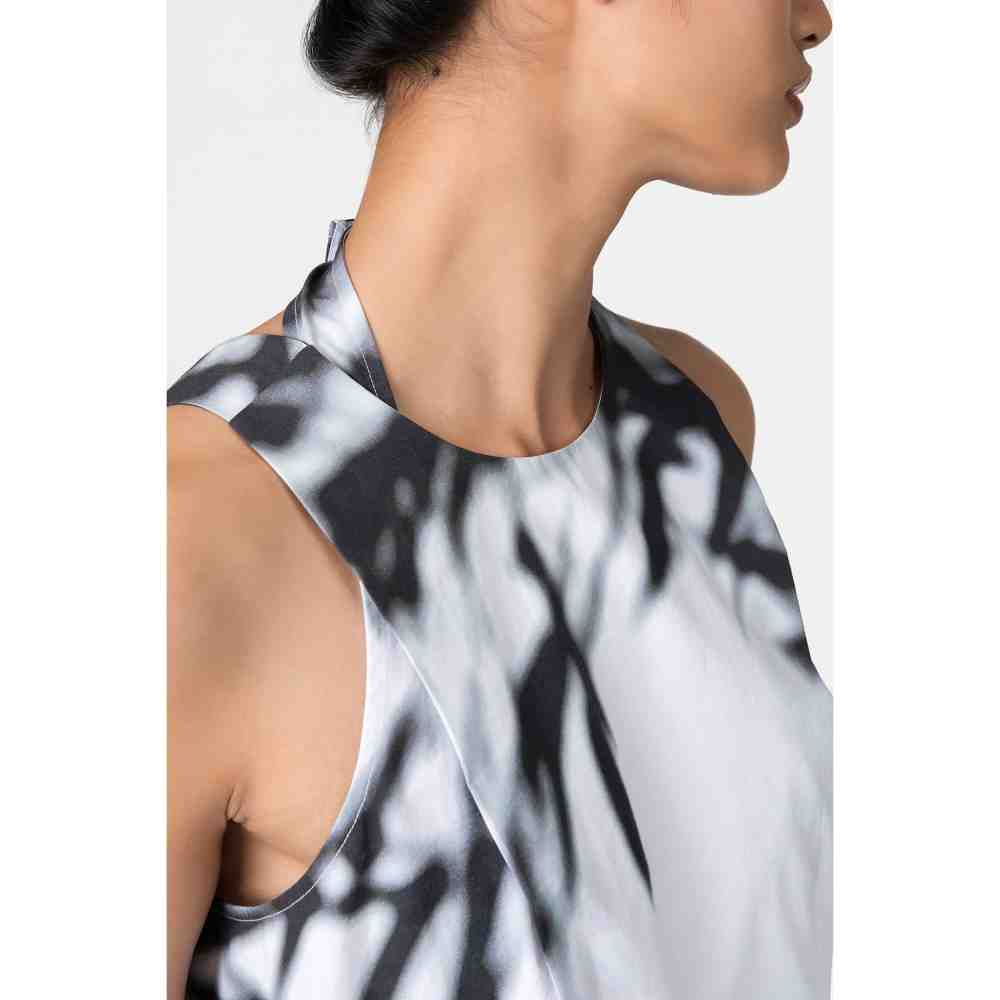 Genes Lecoanet Hemant Off White Bamboo Leaf Printed Top with Straps