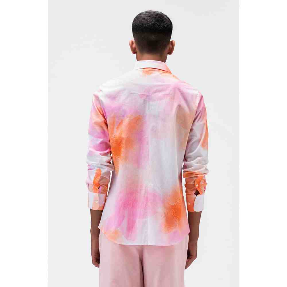 Genes Lecoanet Hemant Orange Full Bloom Mens Shirt with Cuban Collar