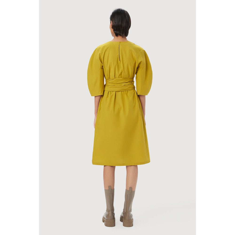 Genes Lecoanet Hemant Slim Fit Round Neck Dress with Soft Rounded Shoulders Mustard