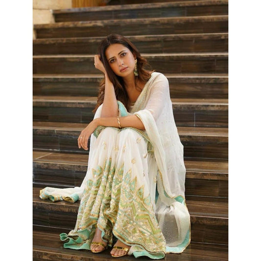 Gopi Vaid Ivory Lina Strappy Sharara (Set of 3)