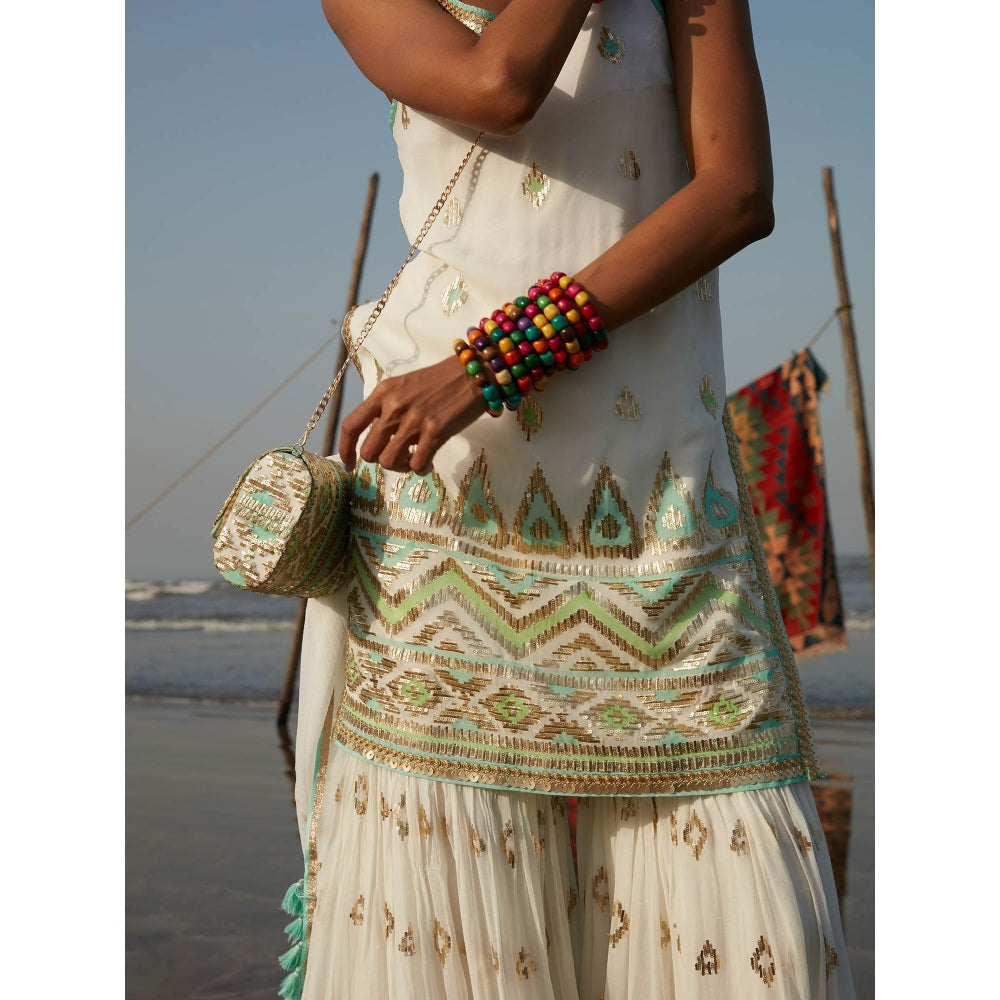 Gopi Vaid Ivory Lina Strappy Sharara (Set of 3)