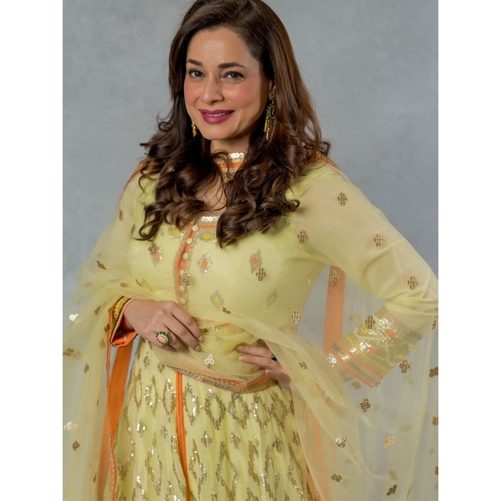 Gopi Vaid Yellow Rabat Anarkali (Set of 3)