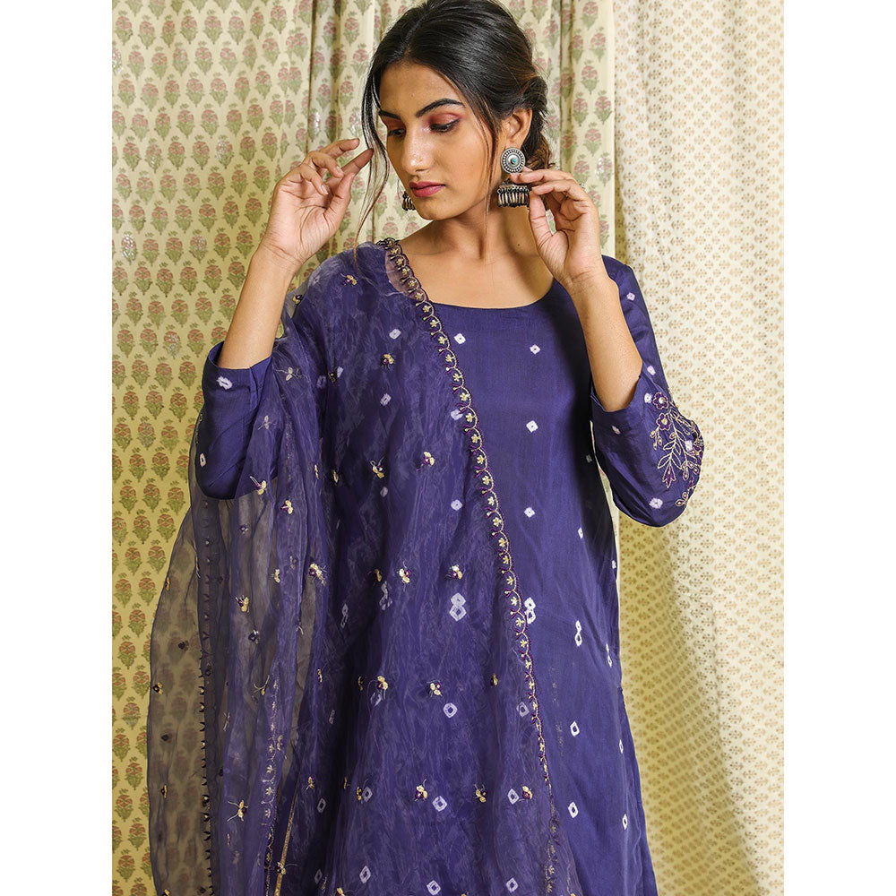 Gulabo Jaipur Purple Embroidered Kurta And Pant With Dupatta (Set of 3)