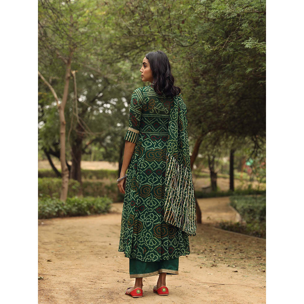 Gulabo Jaipur Sama Green Anarkali Kurta And Pant With Dupatta (Set of 3)
