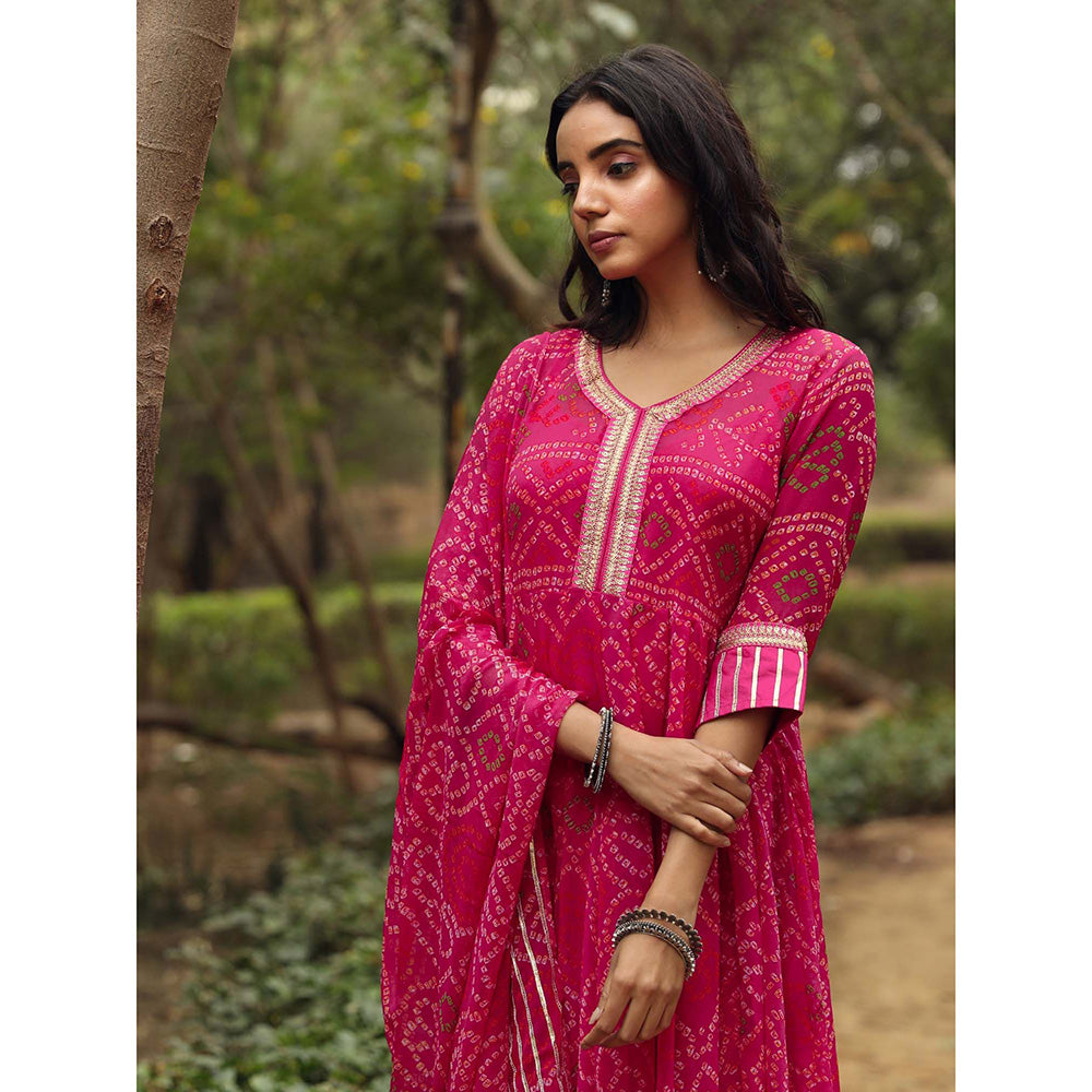 Gulabo Jaipur Sama Pink Anarkali Kurta And Pant With Dupatta (Set of 3)