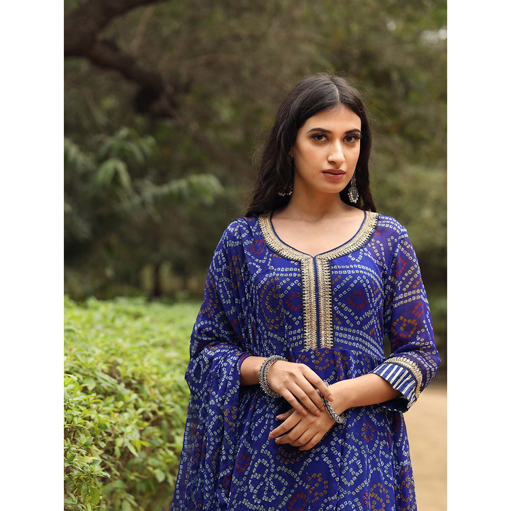 Gulabo Jaipur Sama Blue Anarkali Kurta And Pant With Dupatta (Set of 3)