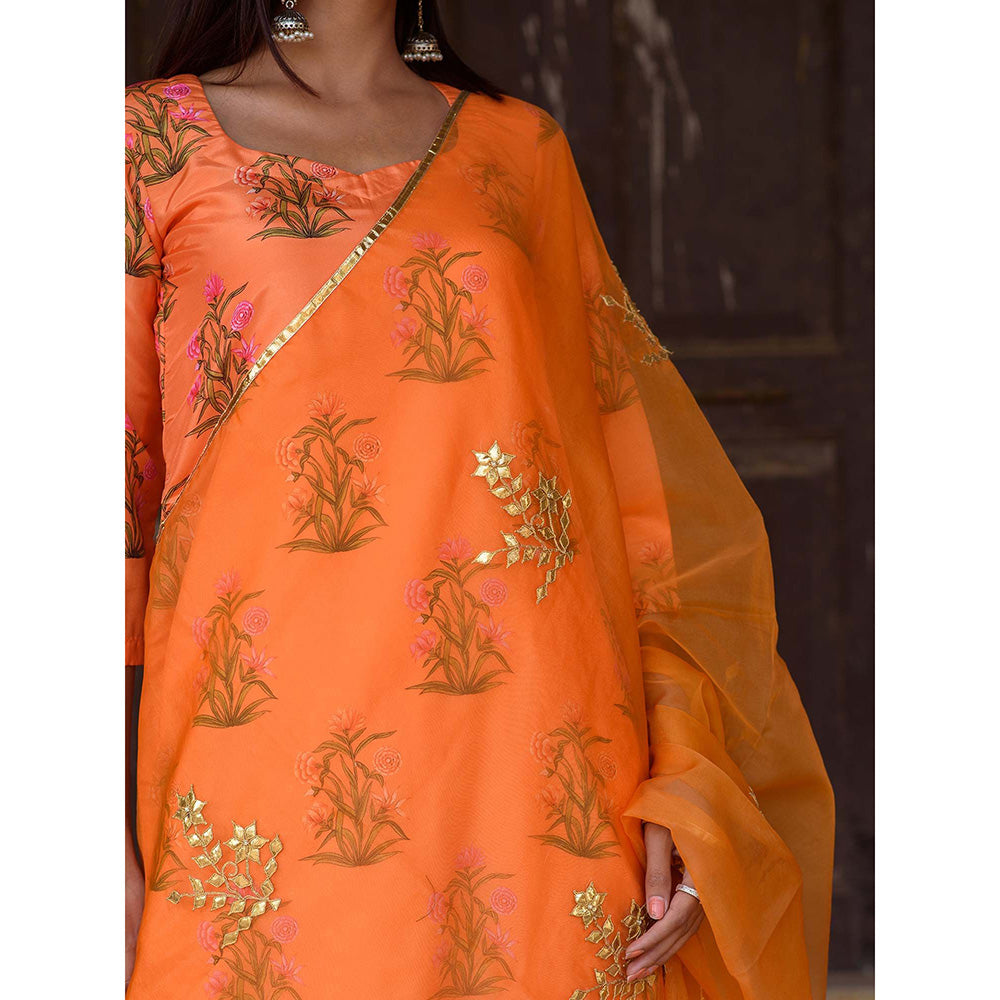 Gulabo Jaipur Orange Mehnaaz Kurta With Pant And Dupatta (Set Of 3)
