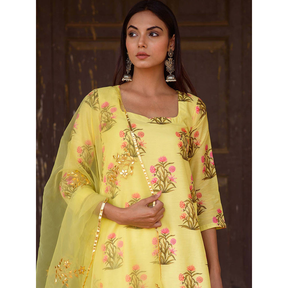 Gulabo Jaipur Yellow Mehnaaz Kurta With Pant And Dupatta (Set Of 3)
