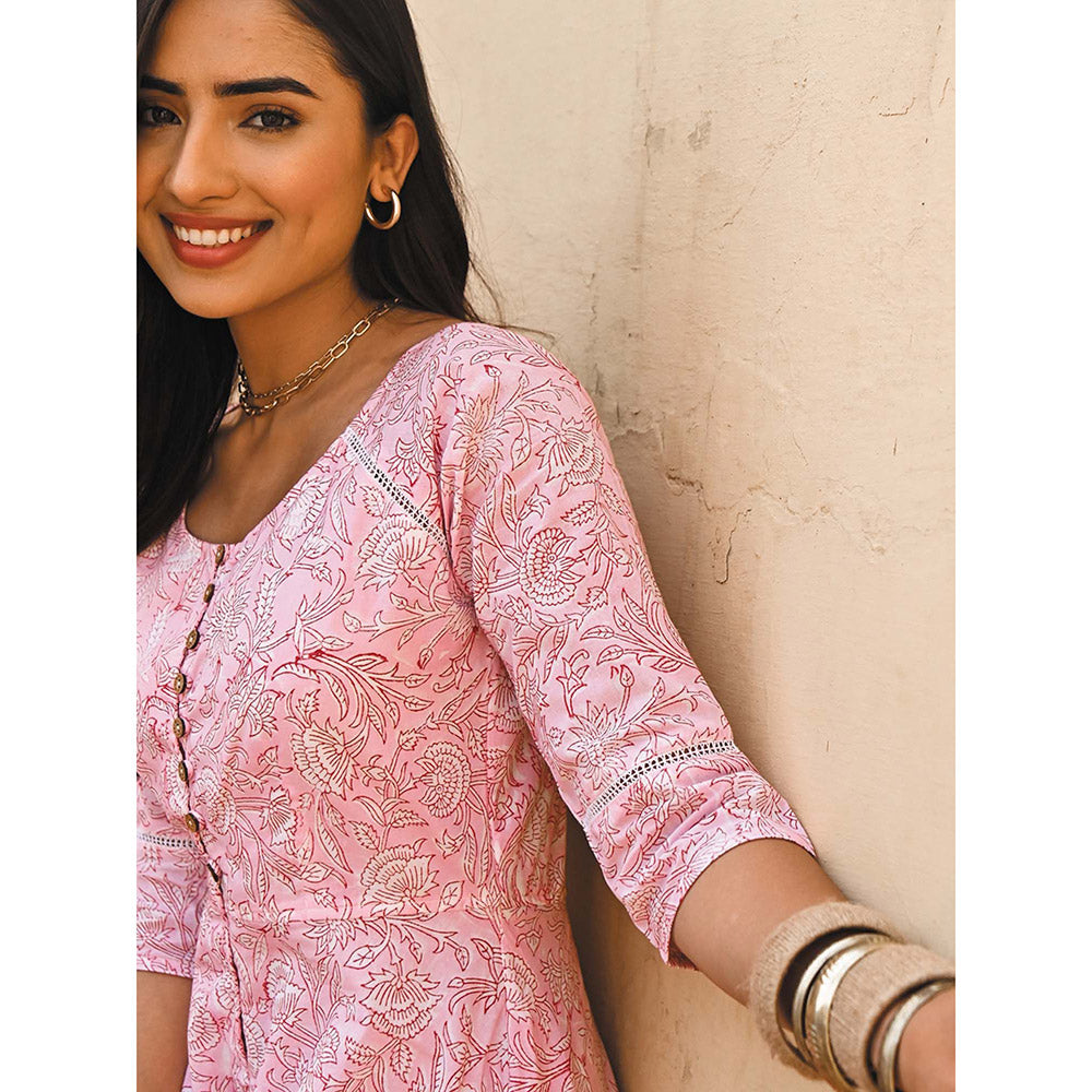 Gulaal Pink Blossom Fit and Flare Maxi Dress