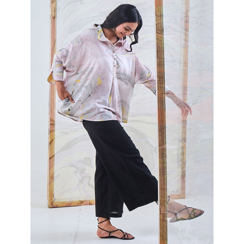 Gulaal Black & Yellow Marble Loose Fit Top & Black Pant (Set of 2)