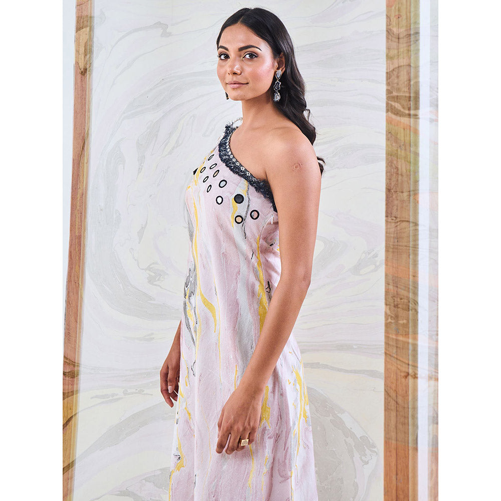 Gulaal Black & Yellow Marble One Shoulder Dress