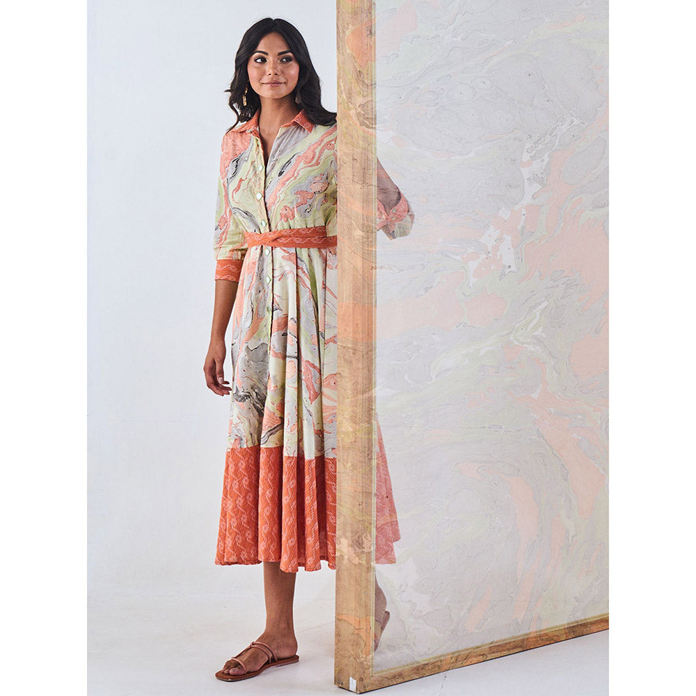 Gulaal Coral Marble Shirt Maxi Dress