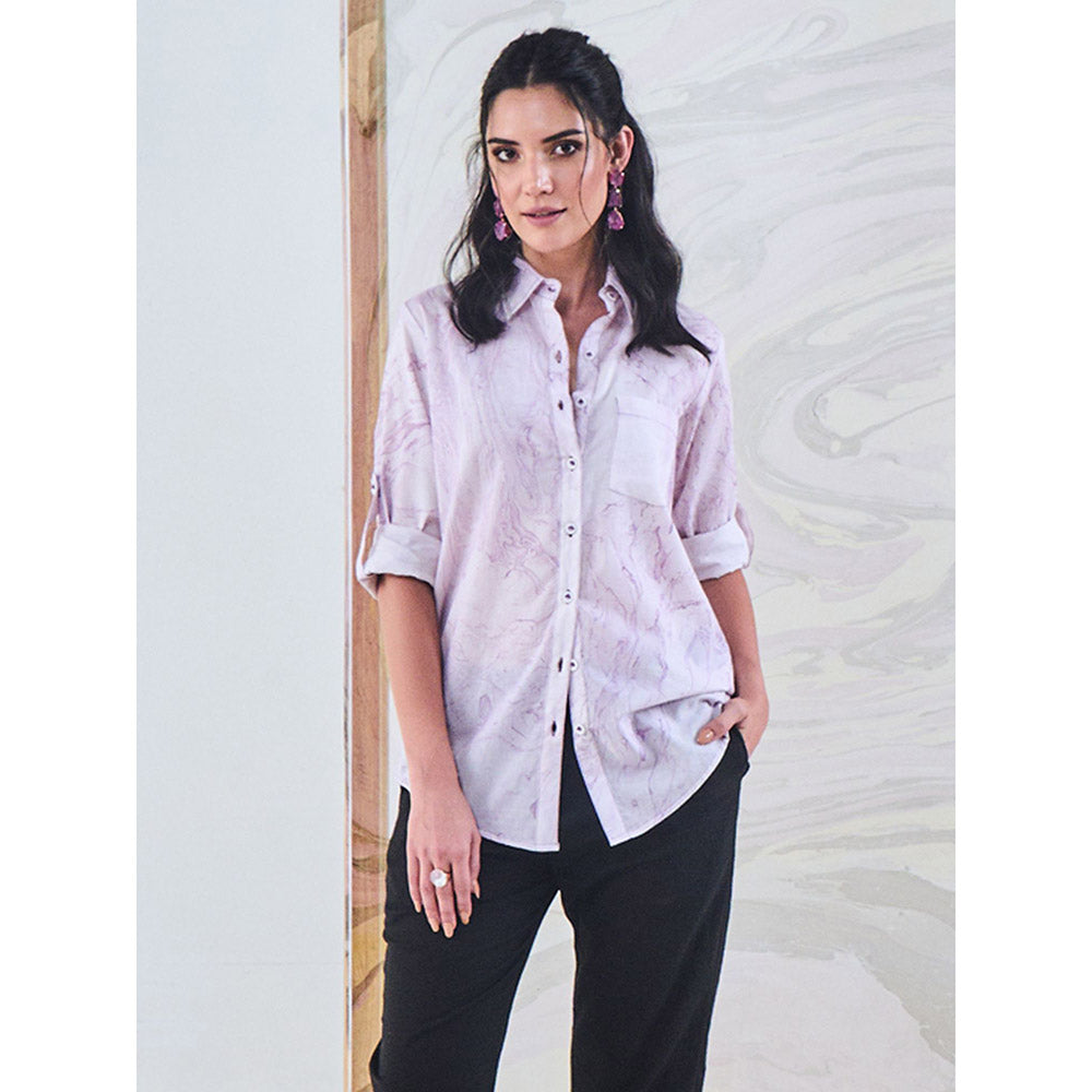 Gulaal Purple Marble Embroidered Shirt