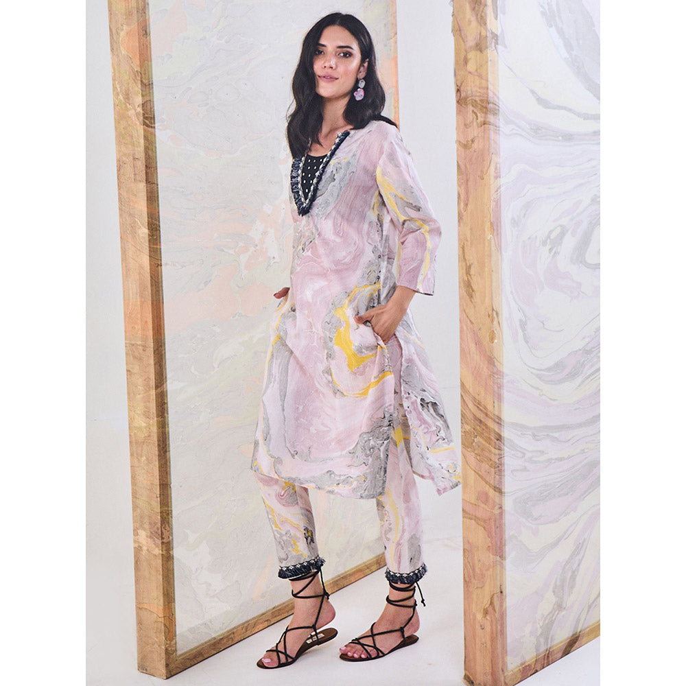 Gulaal Black & Yellow Marble Kurta-Pant (Set of 3)