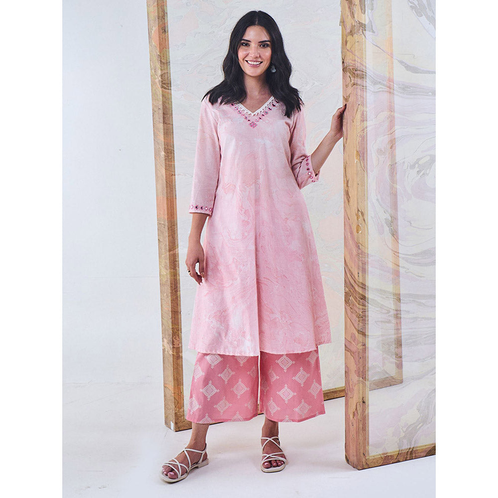 Gulaal Pink Marble Kurta-Palazzo (Set of 2)