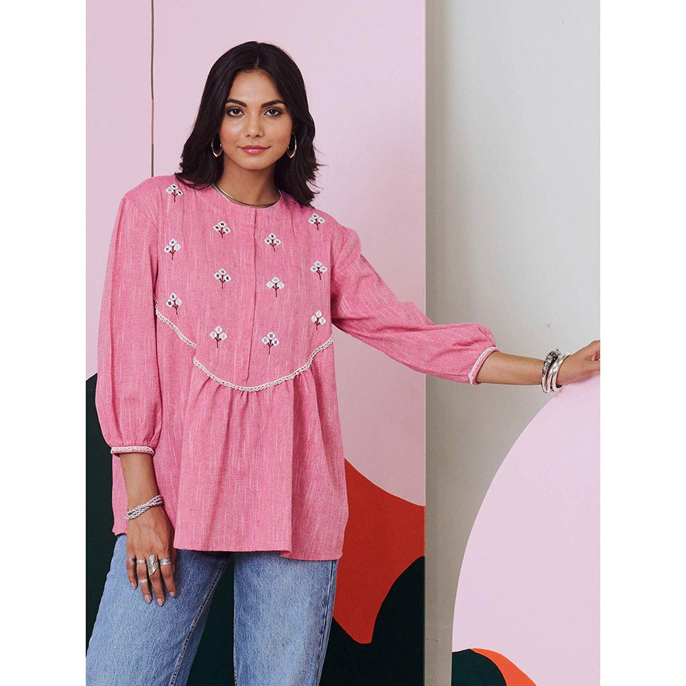 Gulaal Pakhi Pink Mirror Embroidered Top