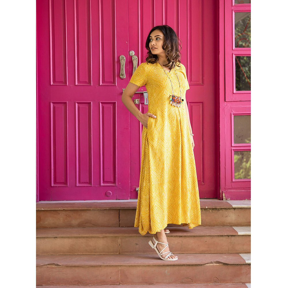 Gulaal Mustard Bandhani Cowl Dress
