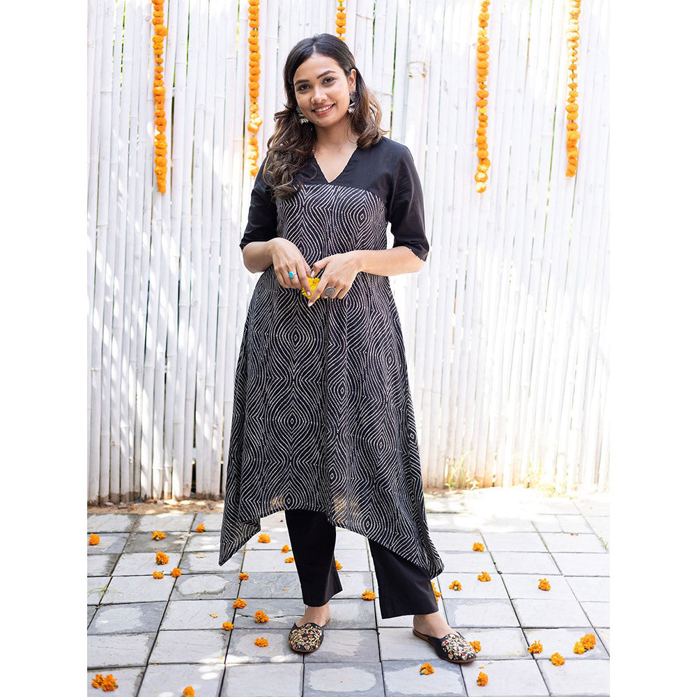 Gulaal Black Asymmetrical Cotton Kurta Pant