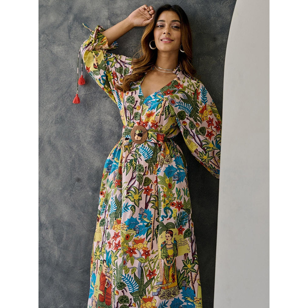 Gulaal Frida Multi-Color Loose Fit Dress With Belt (Set of 2)