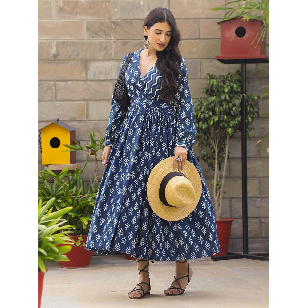 Gulaal Indigo Floral Dabu Maxi Dress