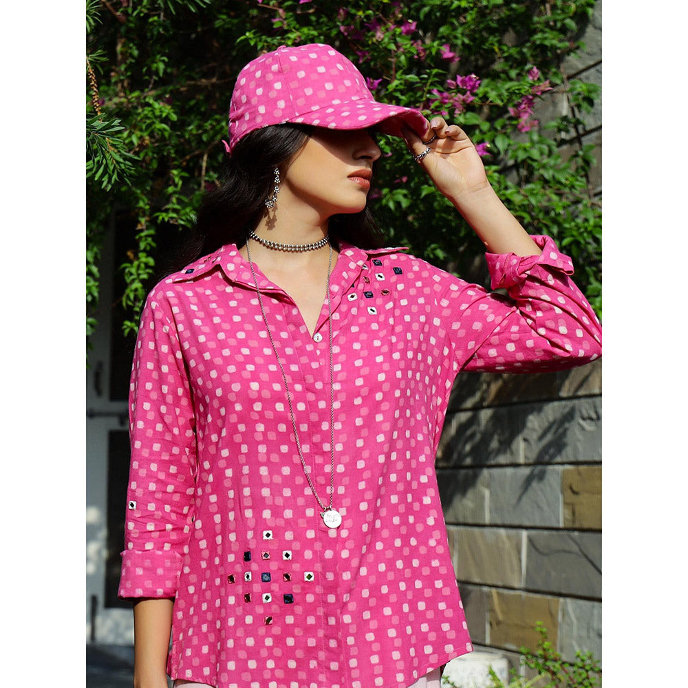Gulaal Pink Polka Dabu Printed Shirt and Cargo Pant (Set of 2)