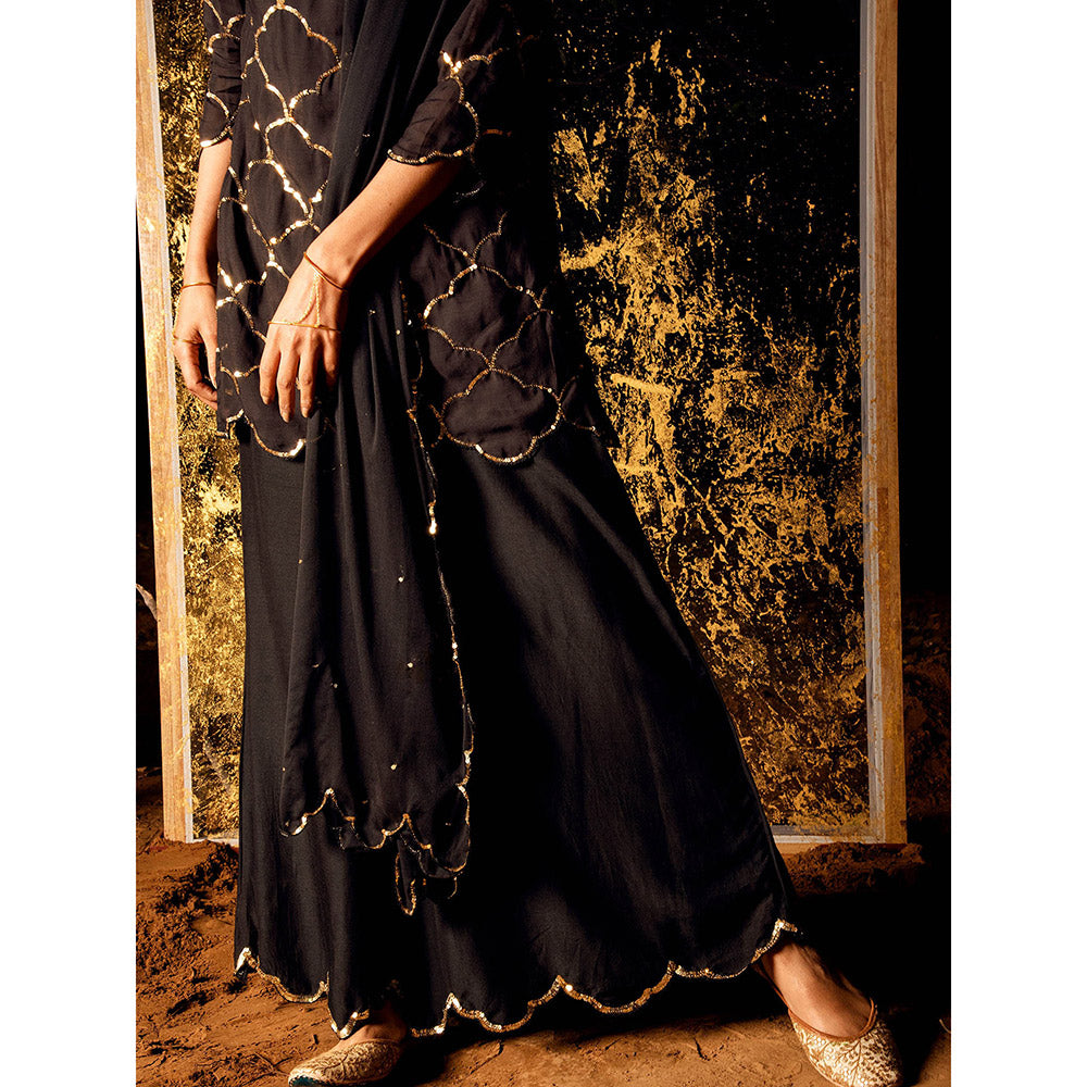 Gulaal Vihari Sequin Kurta with Palazzo & Dupatta Black (Set of 3)