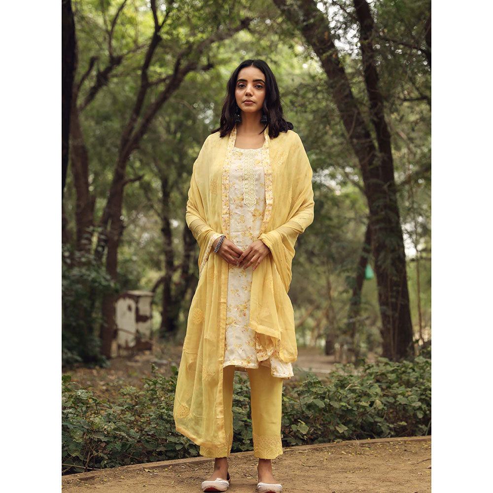 Gulabo Jaipur Sara Yellow Straight Kurta Set (Set Of 3)