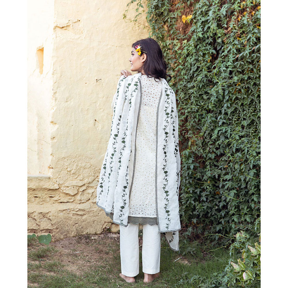 Gulabo Jaipur Meera White & Green Kurta (Set of 4)