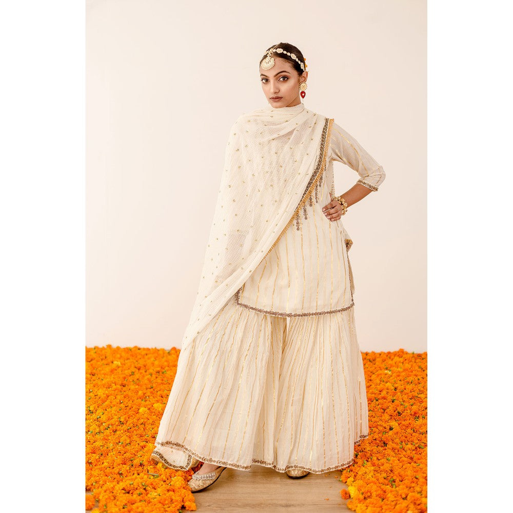 Gulabo Jaipur Kiran Off White Kurta with Sharara and Dupatta (Set of 3)