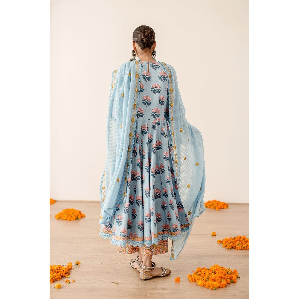 Gulabo Jaipur Roshan Blue Anarkali (Set of 3)