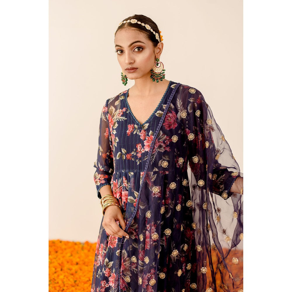 Gulabo Jaipur Ruby Dark Blue Anarkali (Set of 3)
