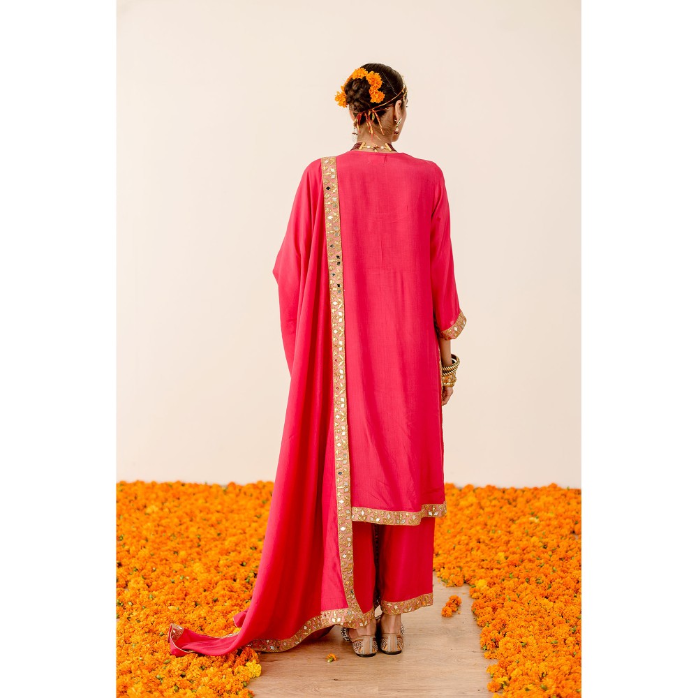 Gulabo Jaipur Kalista Pink Straight Kurta with Pant (Set of 3)
