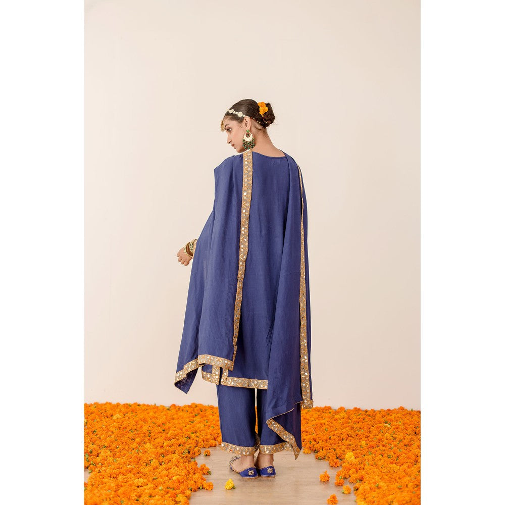Gulabo Jaipur Kalista Blue Straight Kurta with Pant (Set of 3)