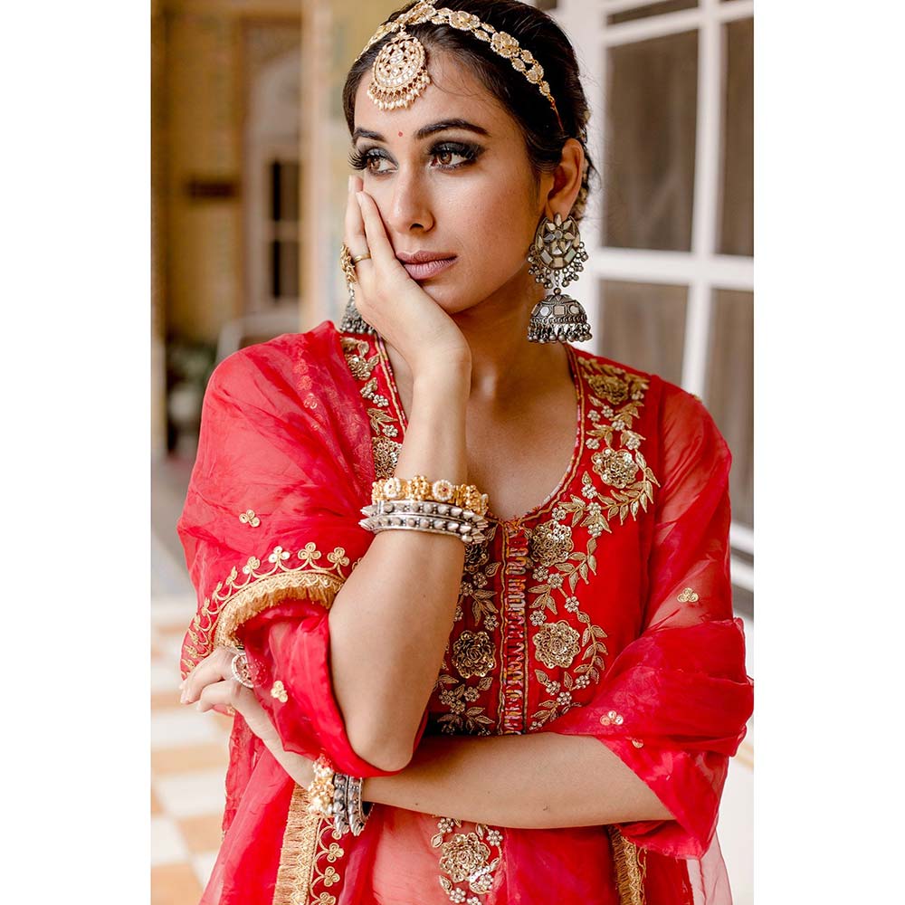 Gulabo Jaipur Atefa Red Sharara (Set of 3)
