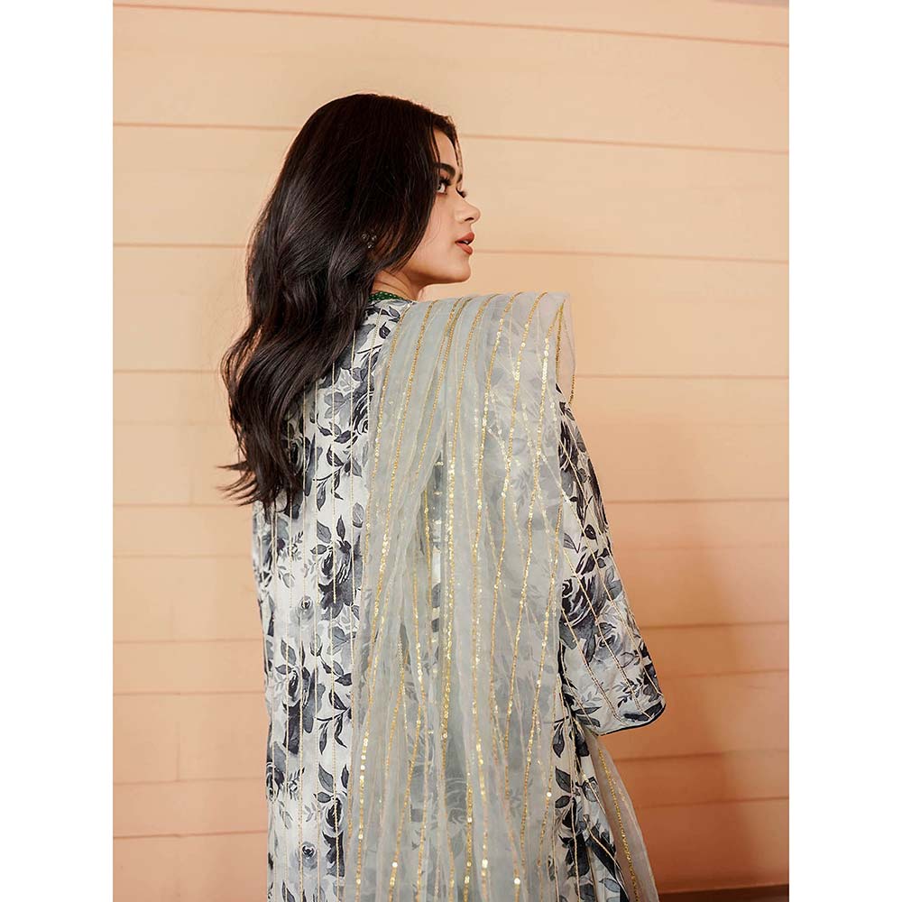 Gulabo Jaipur Meer Black And White Printed Embellished Kurta (Set of 3)