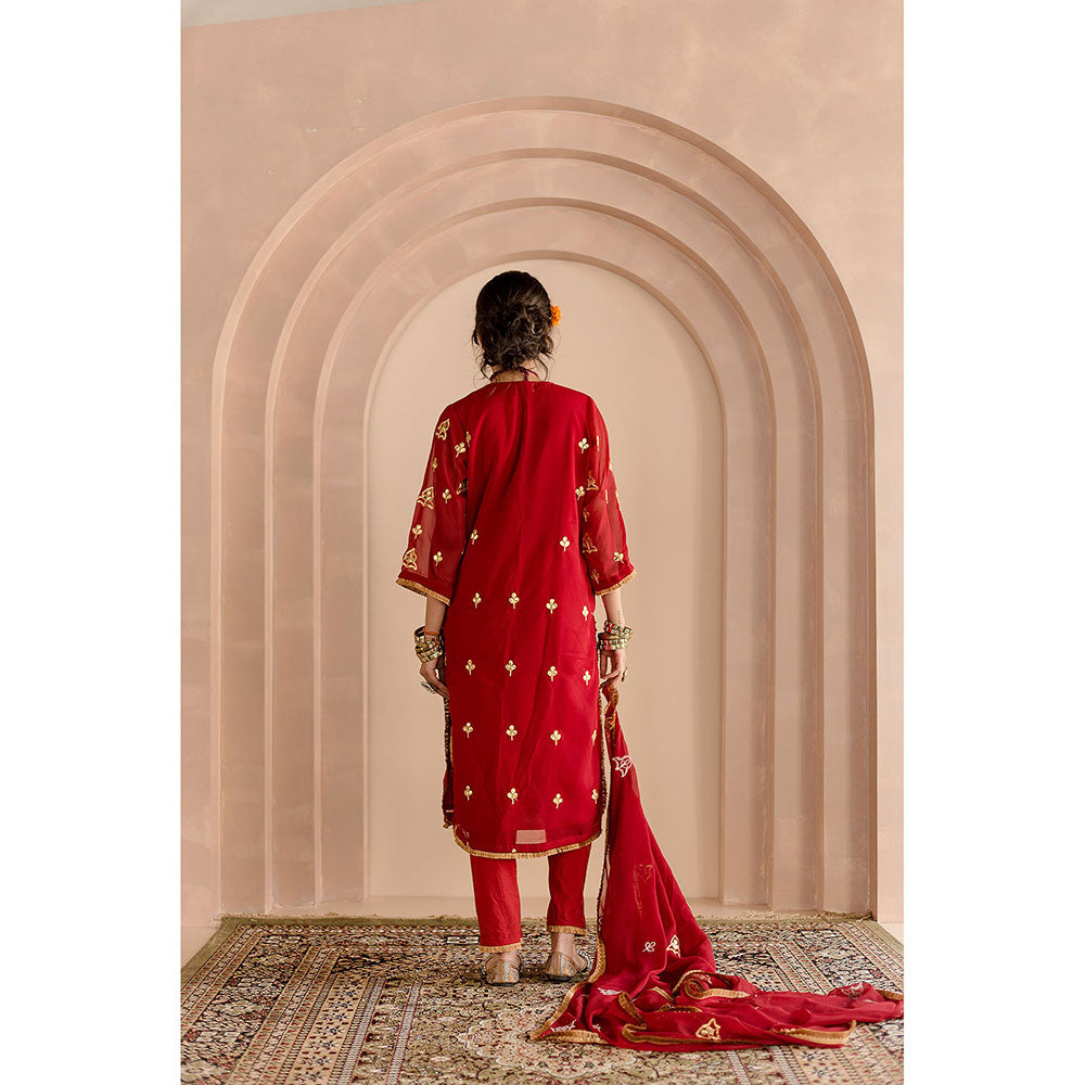 Gulabo Jaipur Shama Kurta and Pant-Maroon (Set of 3)