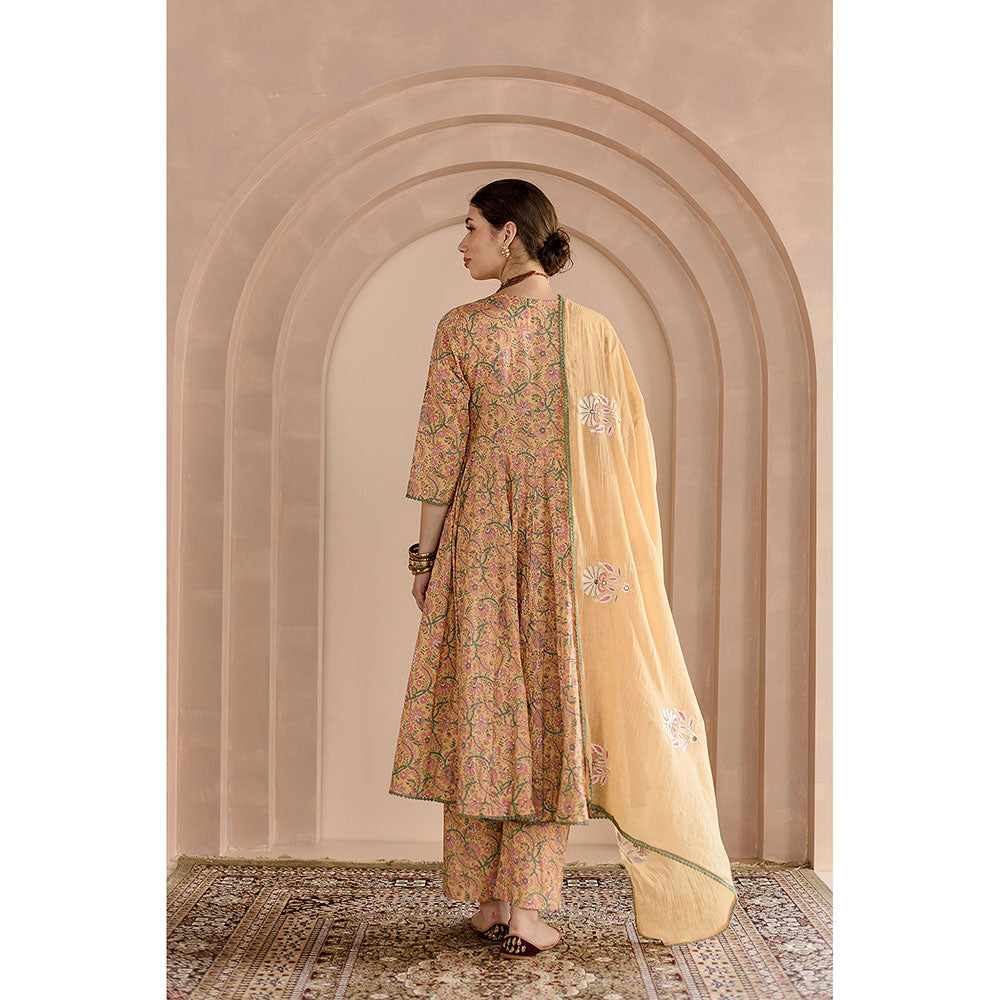 Gulabo Jaipur Shaila Anarkali-Pant with Dupatta-Yellow (Set of 3)