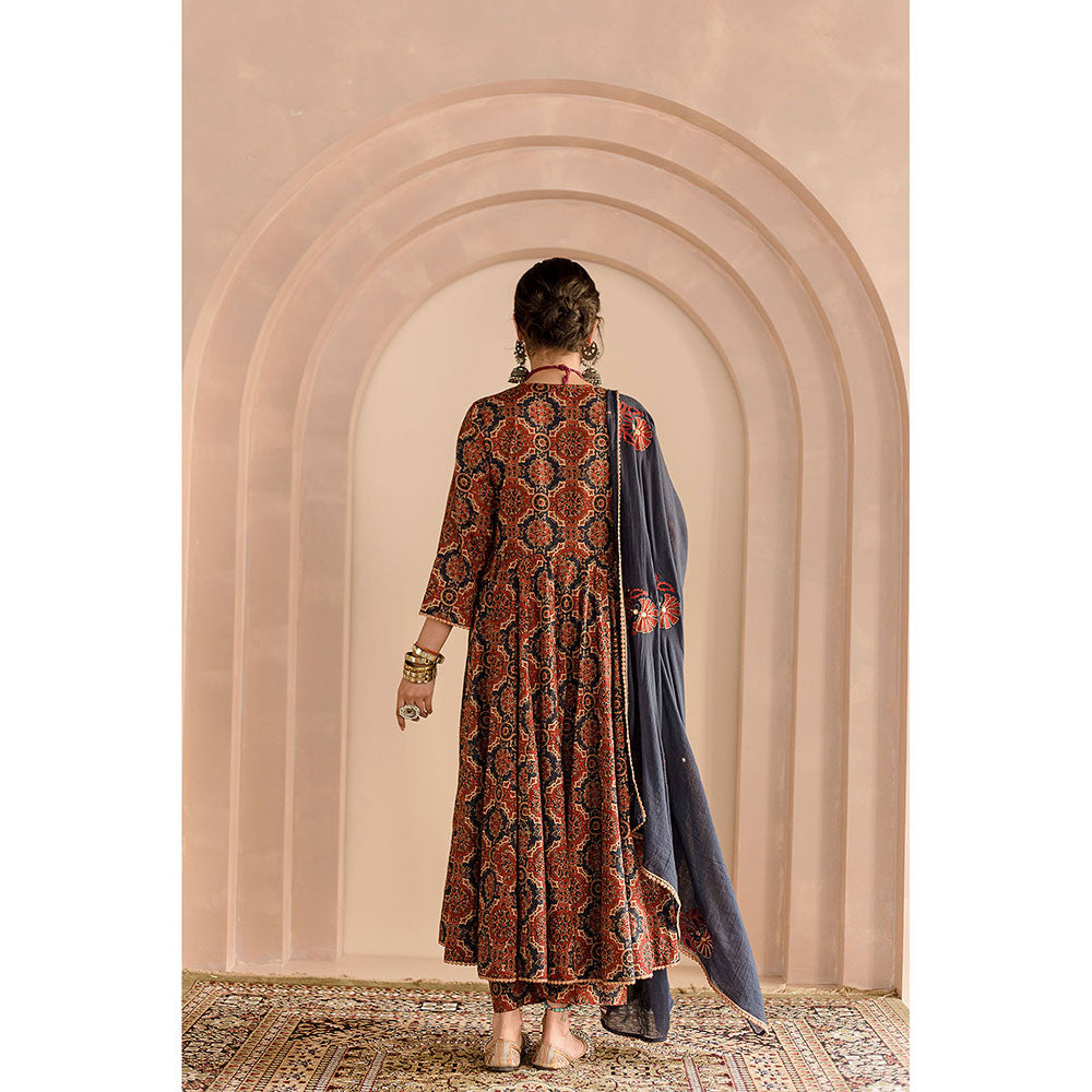 Gulabo Jaipur Shaila Anarkali-Pant with Dupatta-Navy Blue (Set of 3)