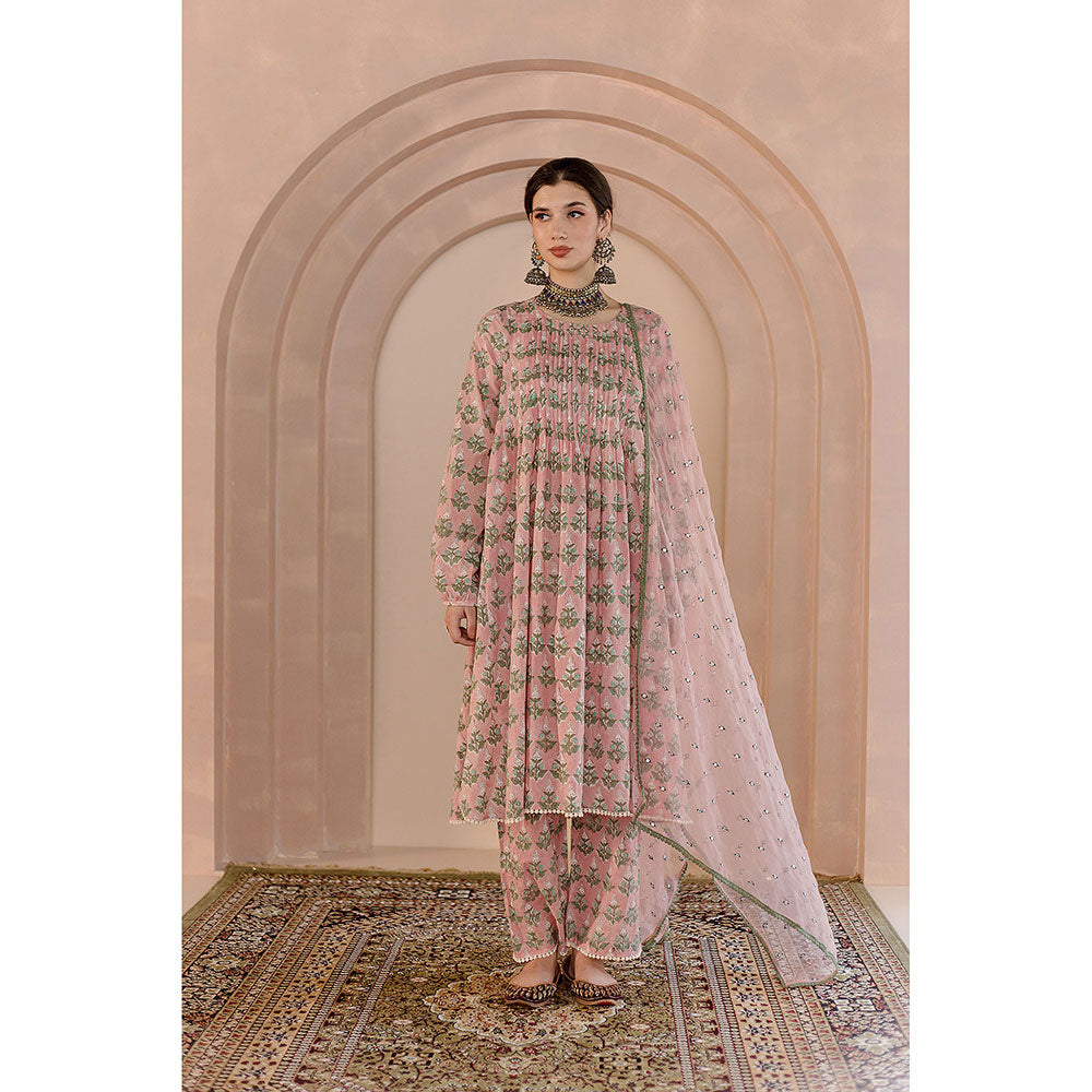 Gulabo Jaipur Shriya Anarkali-Pant with Dupatta-Peach (Set of 3)